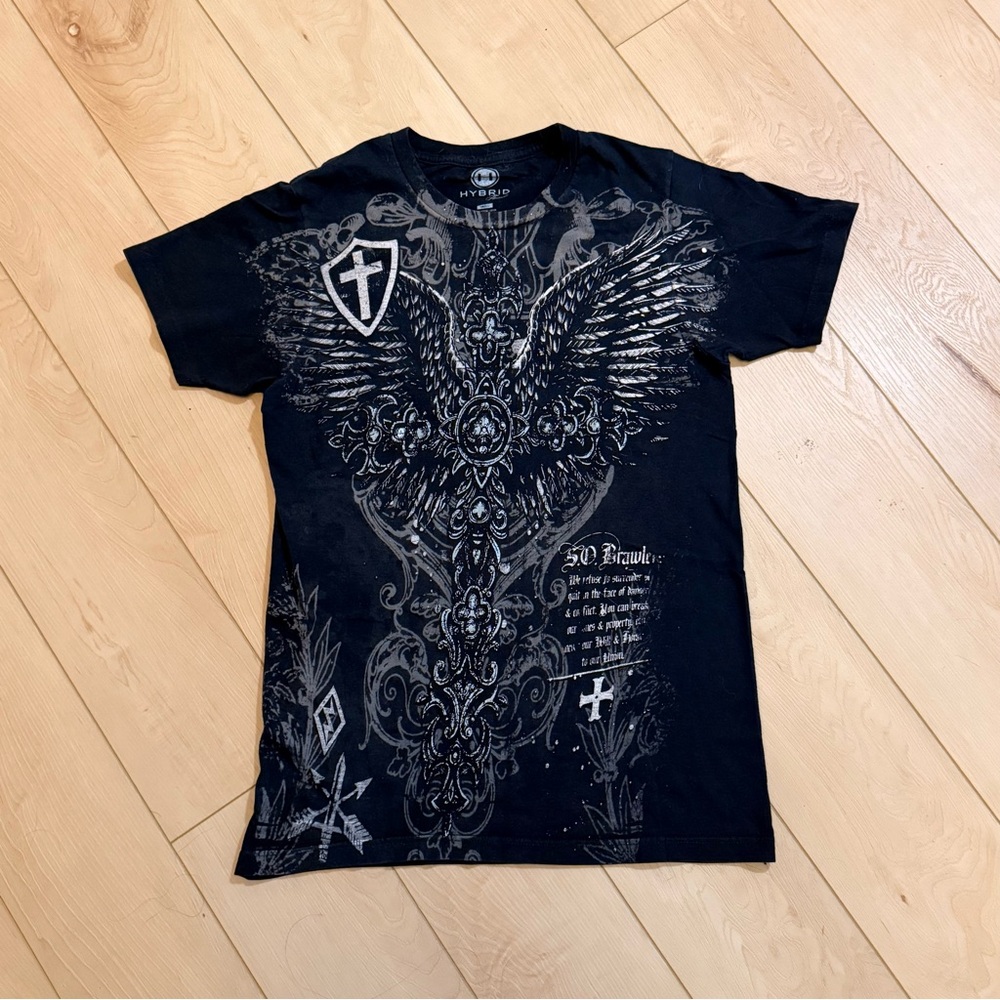 Hybrid Sacred Oath Gothic Cross All-Over Print Graphic T-Shirt